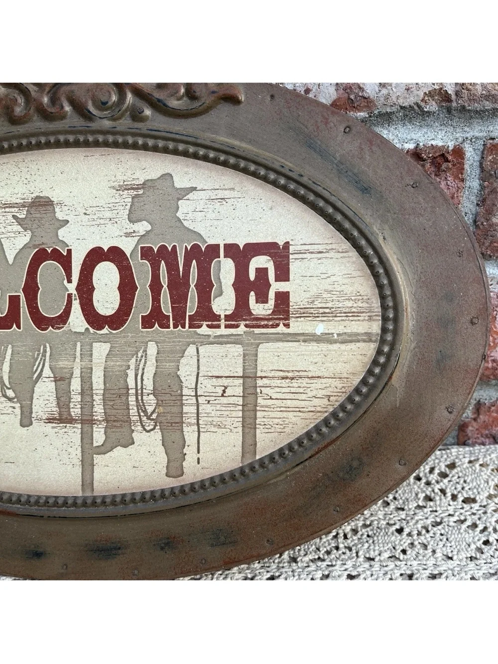 Horse Welcome Sign Home Decor Brown Cast Iron Horseshoe Rustic Rusty Ranch Art